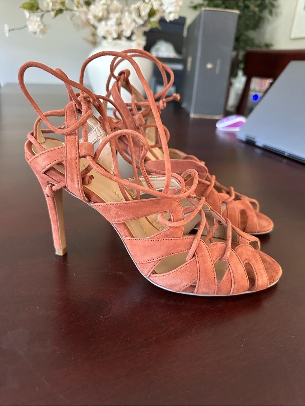 Banana Republic Rust Suede Lace-Up Strappy Heels